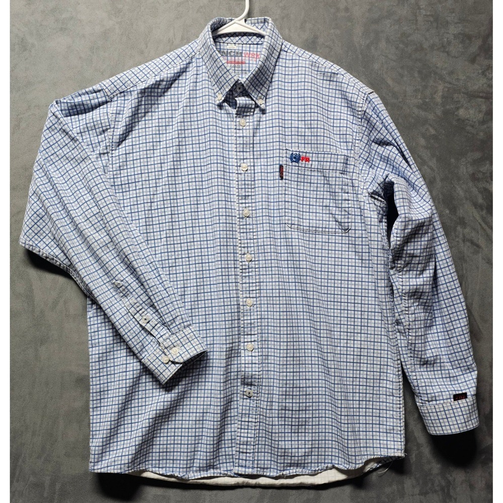 Cinch WRX Mens Large FR Flame Resistant Shirt Blue White Grid HRC-2 NFPA 2112 - Picture 2 of 10